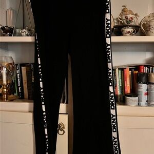 DKNY Black Track Pants with White Logo Side Stripe